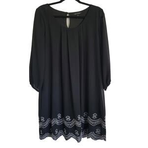 As You Wish Womens Dress Black Flowy Scallop Hem Sheer Sleeve Sz Large